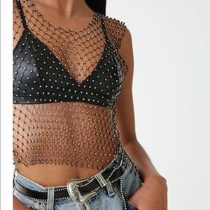 Bead Net Rhinestone Crop Top
